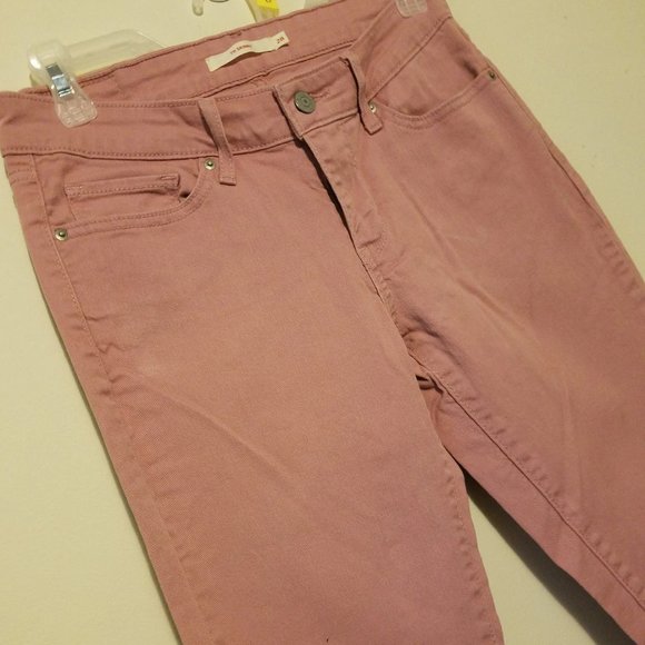 Pink Levi Jeans, Vintage 28 x 28 Levis Skinny Jeans, Women Pants 5 Pocket Zipper - Picture 4 of 8
